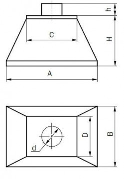 Зонт вытяжной прямоугольного сечения тип 1 1000x500-500/225x225/Ф125-80  Рулон оц.(08ПС)0.70 [ш20у95/-]